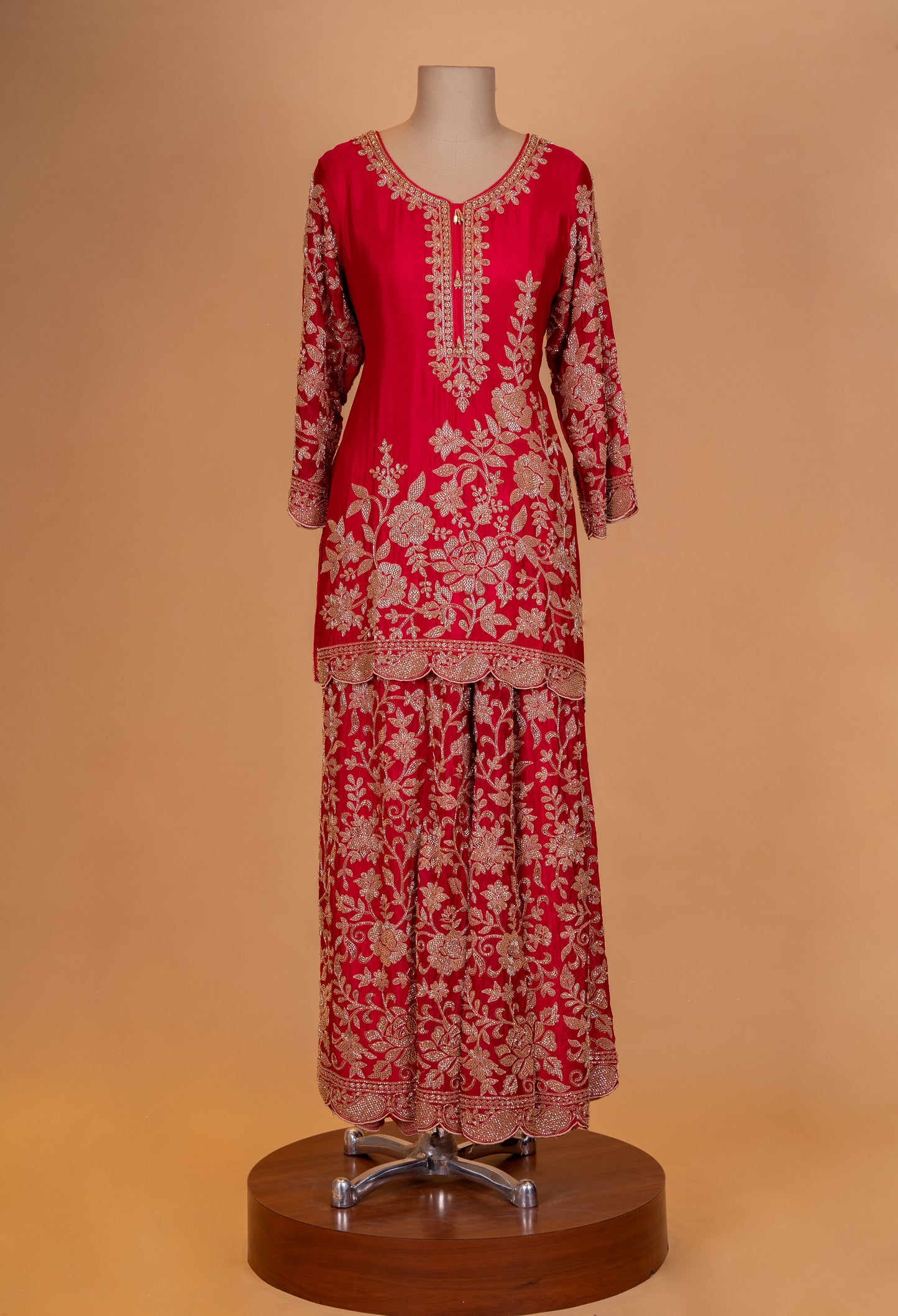 Royal Red Embroidered Kurta Palazzo Set with Dupatta