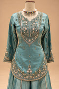 Elegant Teal Blue Embroidered Sharara Set with Matching Dupatta