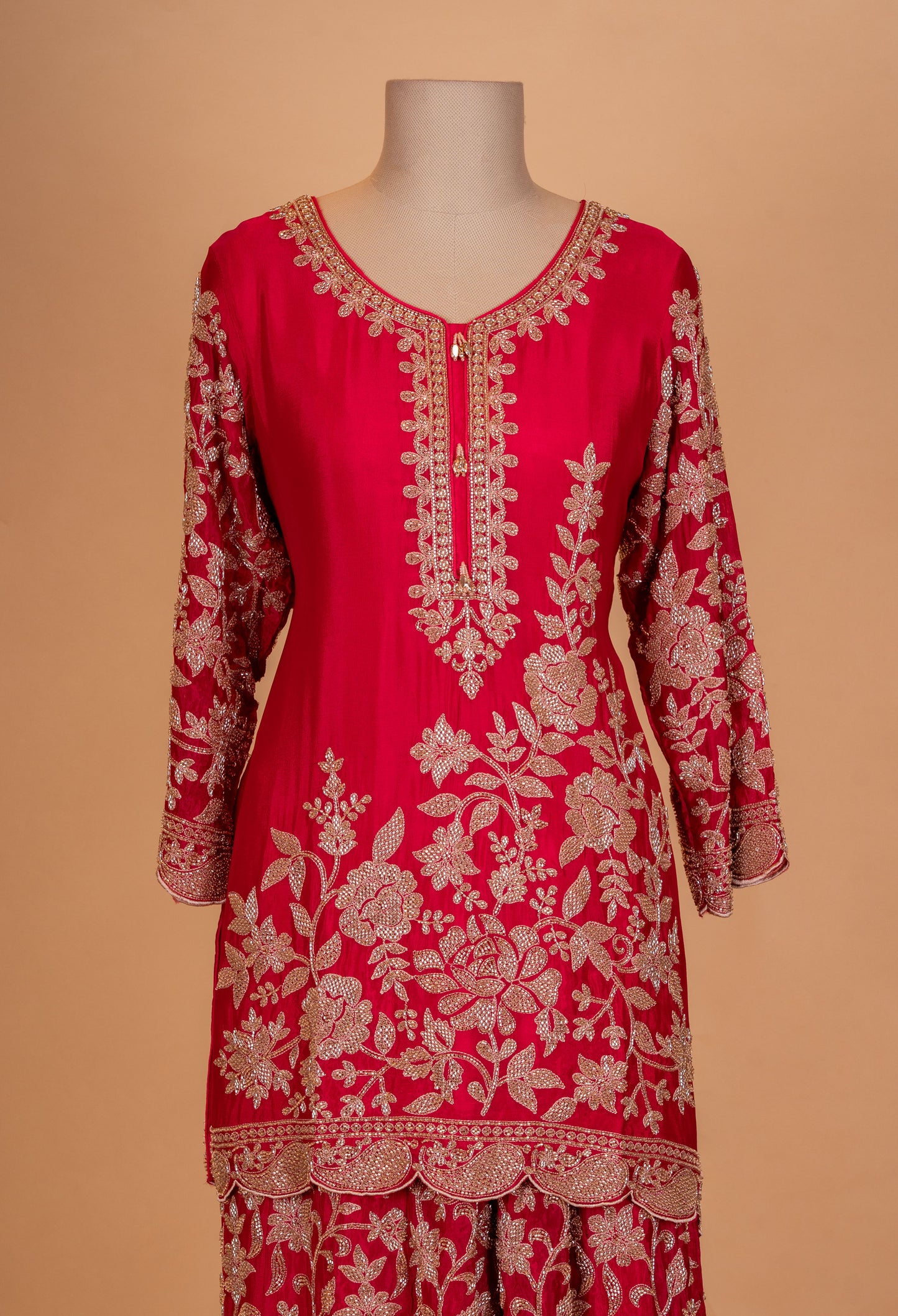 Royal Red Embroidered Kurta Palazzo Set with Dupatta