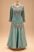 Elegant Teal Blue Embroidered Sharara Set with Matching Dupatta