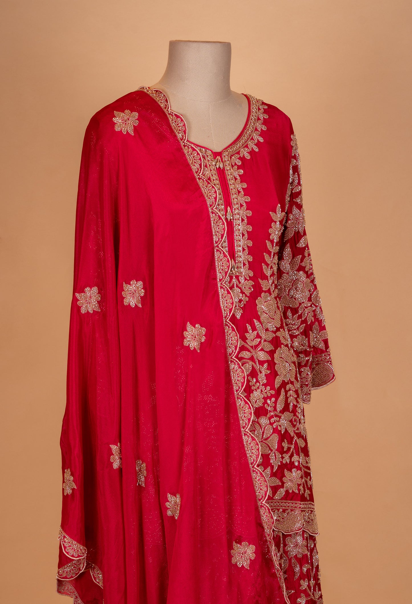 Royal Red Embroidered Kurta Palazzo Set with Dupatta