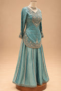 Elegant Teal Blue Embroidered Sharara Set with Matching Dupatta