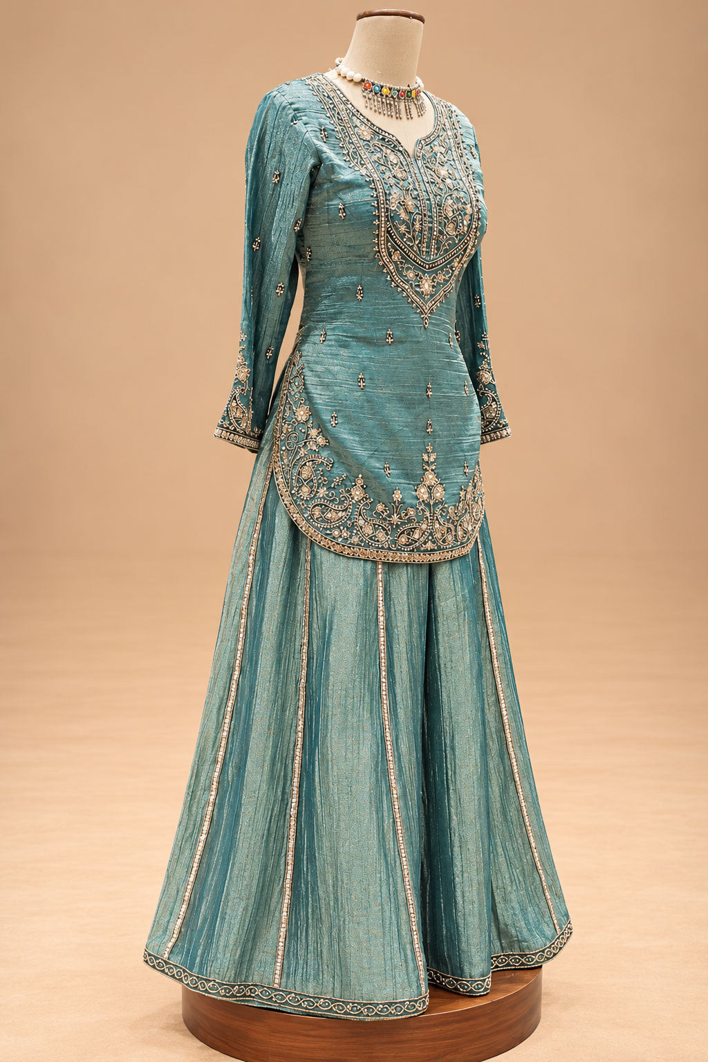 Elegant Teal Blue Embroidered Sharara Set with Matching Dupatta