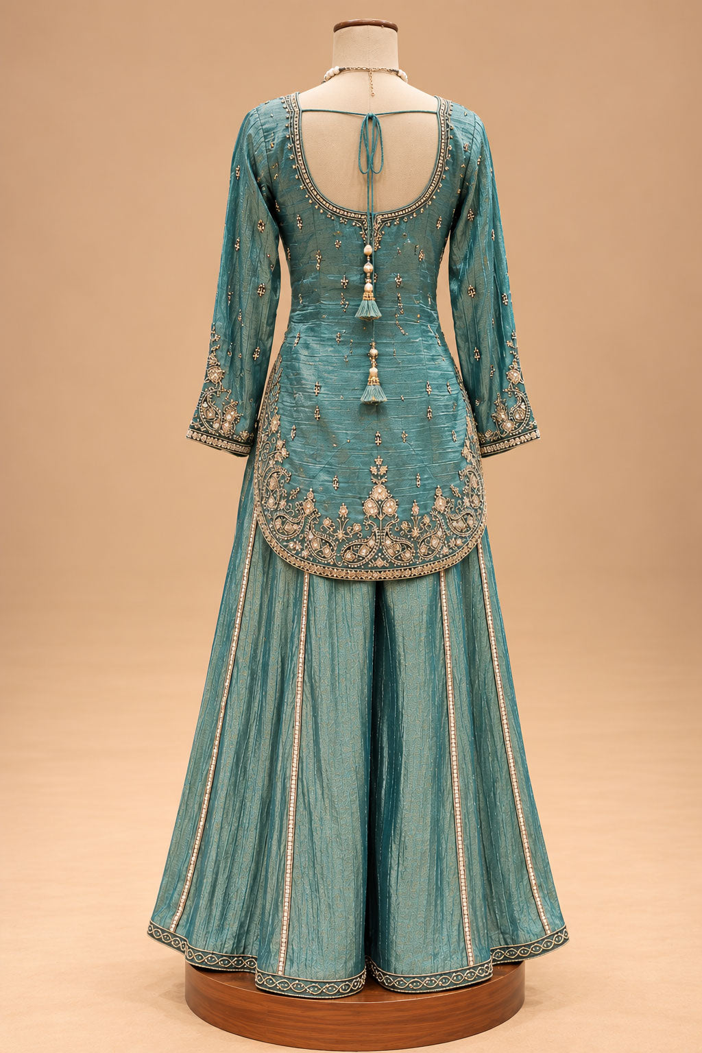 Elegant Teal Blue Embroidered Sharara Set with Matching Dupatta