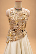 Elegant Ivory Cream Designer Gown with 3D Floral Embroidery & Layered Flare