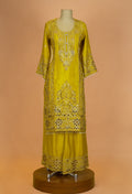 Mustard Yellow Embroidered Kurta Palazzo Set with Dupatta