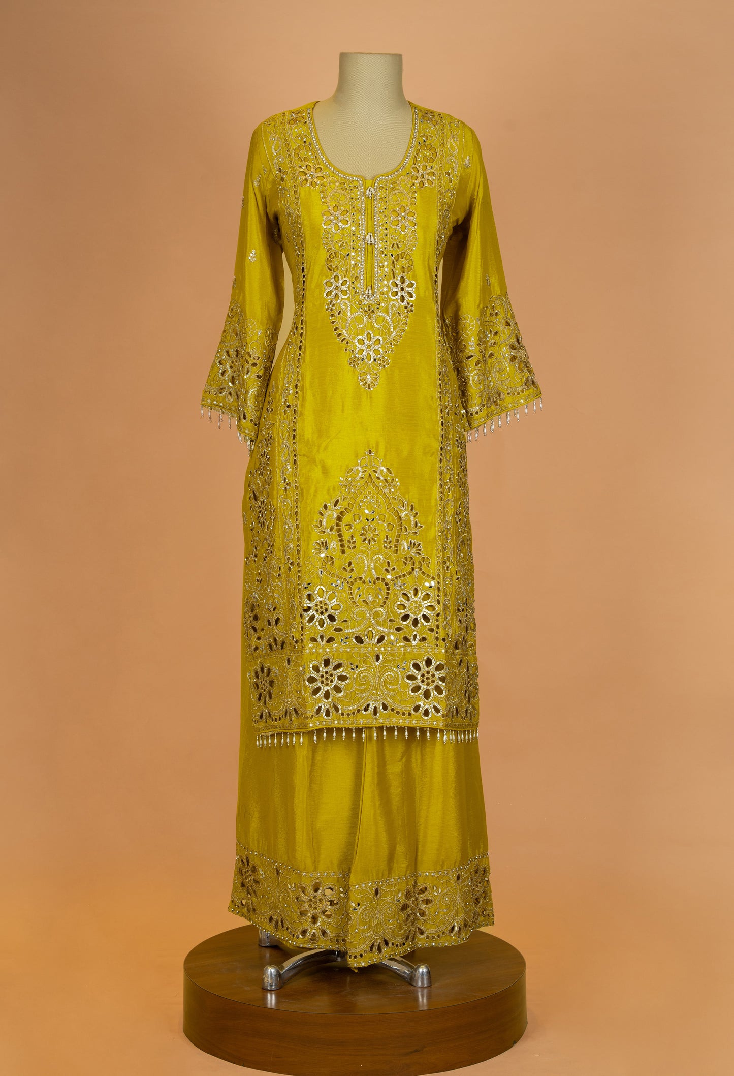 Mustard Yellow Embroidered Kurta Palazzo Set with Dupatta