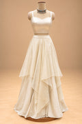 Elegant Ivory Cream Designer Gown with 3D Floral Embroidery & Layered Flare