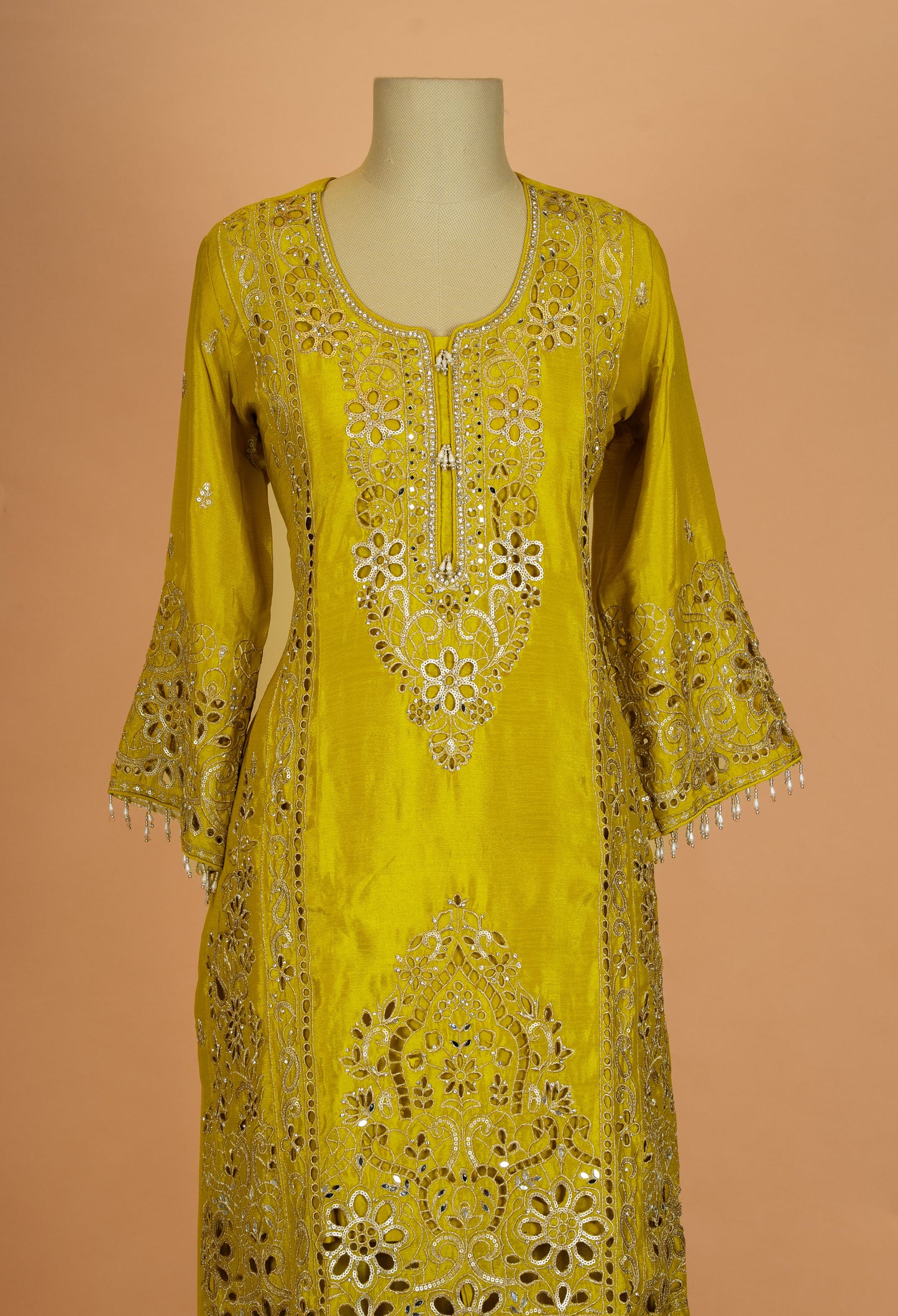 Mustard Yellow Embroidered Kurta Palazzo Set with Dupatta