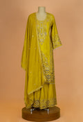 Mustard Yellow Embroidered Kurta Palazzo Set with Dupatta