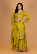 Mustard Yellow Embroidered Kurta Palazzo Set with Dupatta