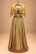 Elegant Mustard Yellow & Olive Green Designer Lehenga Set with Embroidered Jacket