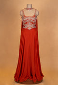 Elegant Red Embroidered Georgette Gown with Flowing Dupatta