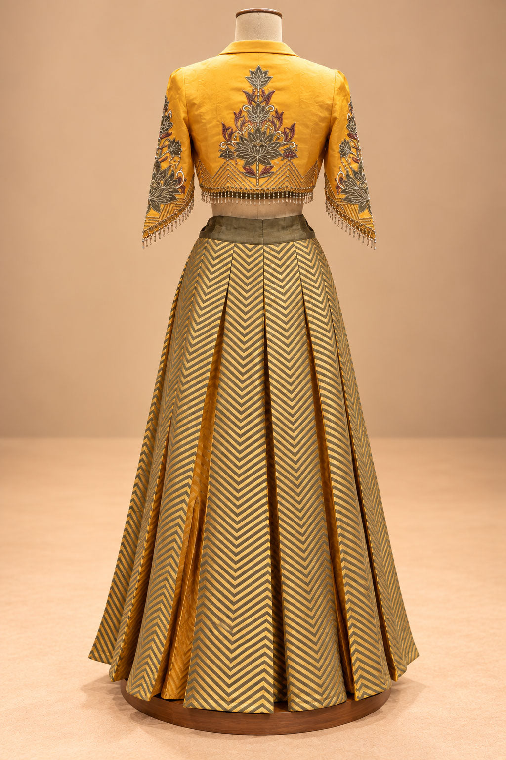 Elegant Mustard Yellow & Olive Green Designer Lehenga Set with Embroidered Jacket