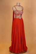 Elegant Red Embroidered Georgette Gown with Flowing Dupatta