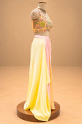 Elegant Pastel Peach & Yellow Designer Lehenga Set with Floral Embroidery and Cape Dupatta