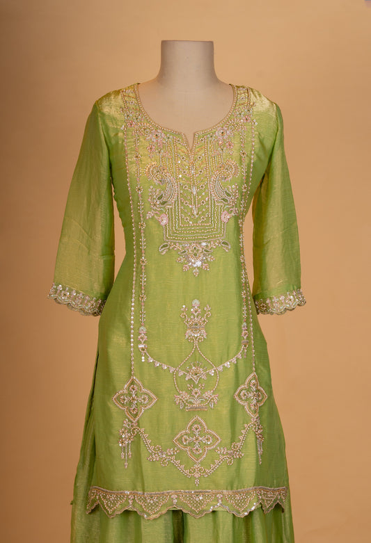 Green embroidered kurta Patiala set with dupatta – product image 2