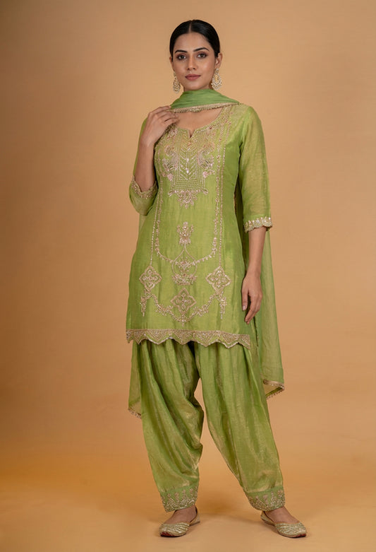 Elegant Green Embroidered Kurta Patiala Set with Dupatta