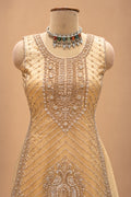Elegant Champagne Gold Embroidered Sharara Set with Matching Dupatta