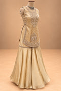 Elegant Champagne Gold Embroidered Sharara Set with Matching Dupatta