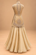 Elegant Champagne Gold Embroidered Sharara Set with Matching Dupatta