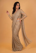 Golden Beige Shimmer Saree with Embellished Full-Sleeve Blouse