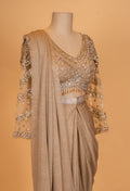 Golden Beige Shimmer Saree with Embellished Full-Sleeve Blouse