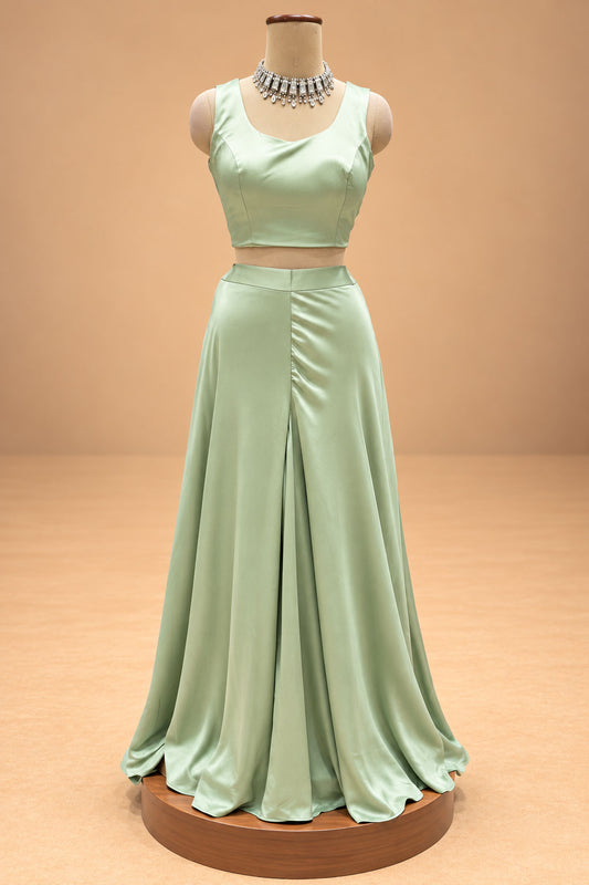 Elegant Pista Green Designer Palazzo Set with Embroidered Cape-Style Top