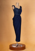 Navy Blue Designer Draped Saree with Embellished Sleeveless Blouse
