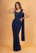 Navy Blue Designer Draped Saree with Embellished Sleeveless Blouse