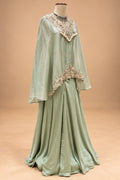 Elegant Pista Green Designer Palazzo Set with Embroidered Cape-Style Top