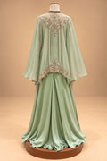 Elegant Pista Green Designer Palazzo Set with Embroidered Cape-Style Top