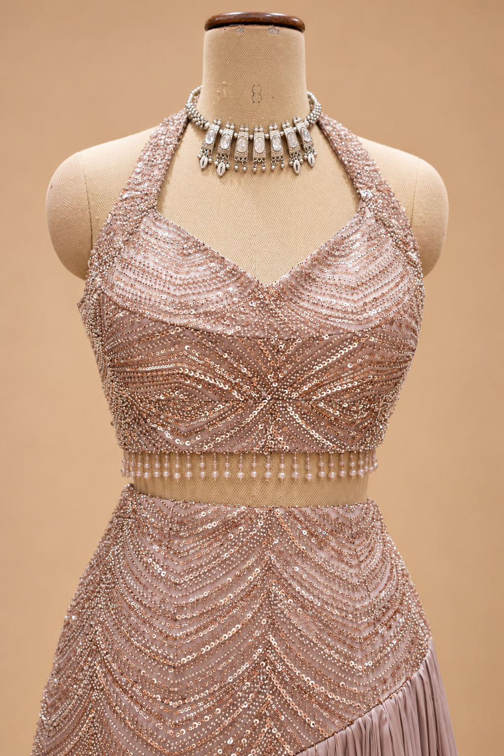 Elegant Dusty Mauve Embellished Designer Lehenga Set with Cape Dupatta
