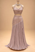Elegant Dusty Mauve Embellished Designer Lehenga Set with Cape Dupatta