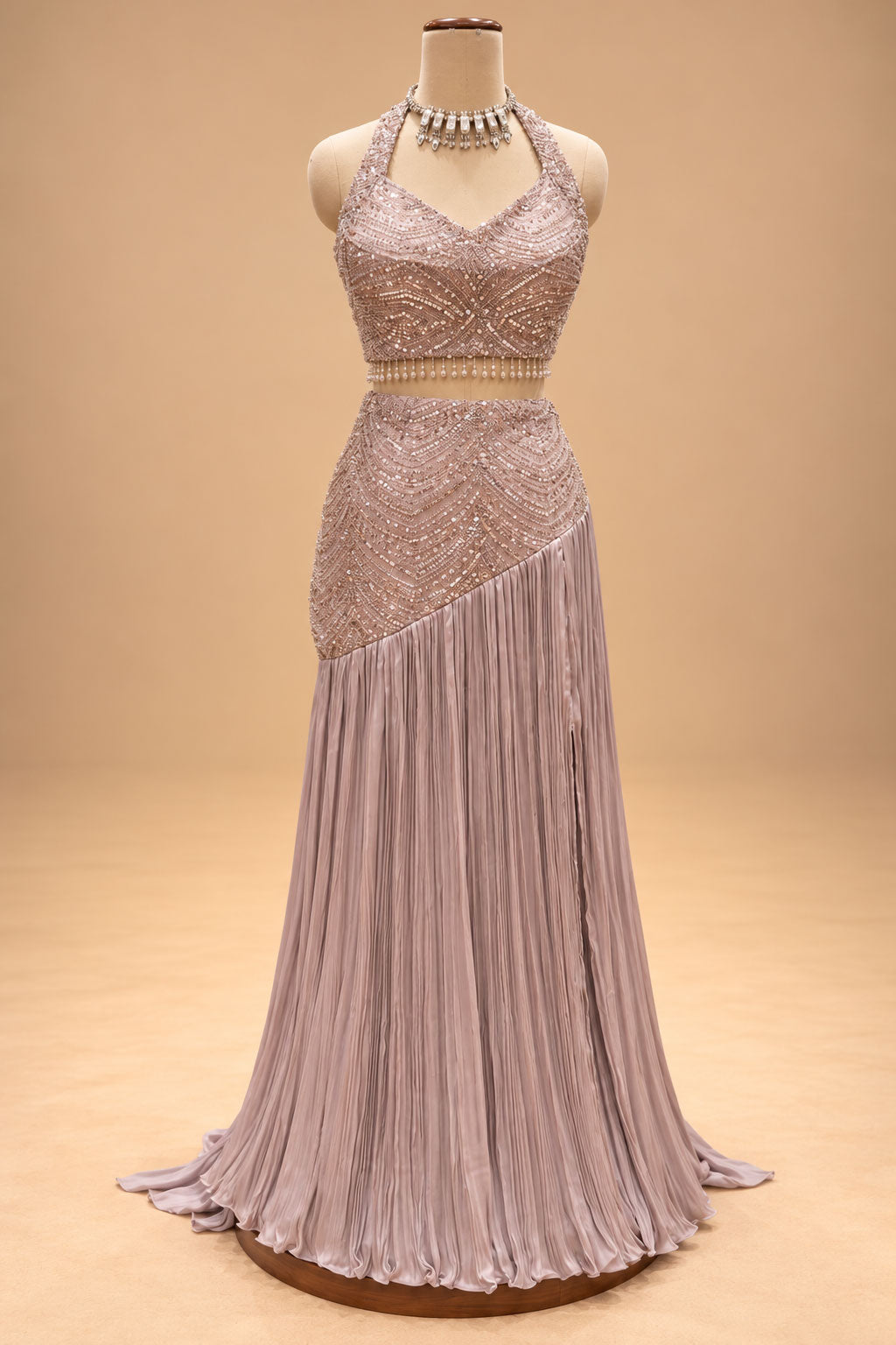 Elegant Dusty Mauve Embellished Designer Lehenga Set with Cape Dupatta