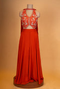 Elegant Orange Embroidered Crop Top & Flared Skirt Set with Dupatta