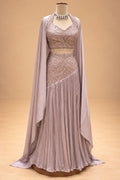 Elegant Dusty Mauve Embellished Designer Lehenga Set with Cape Dupatta