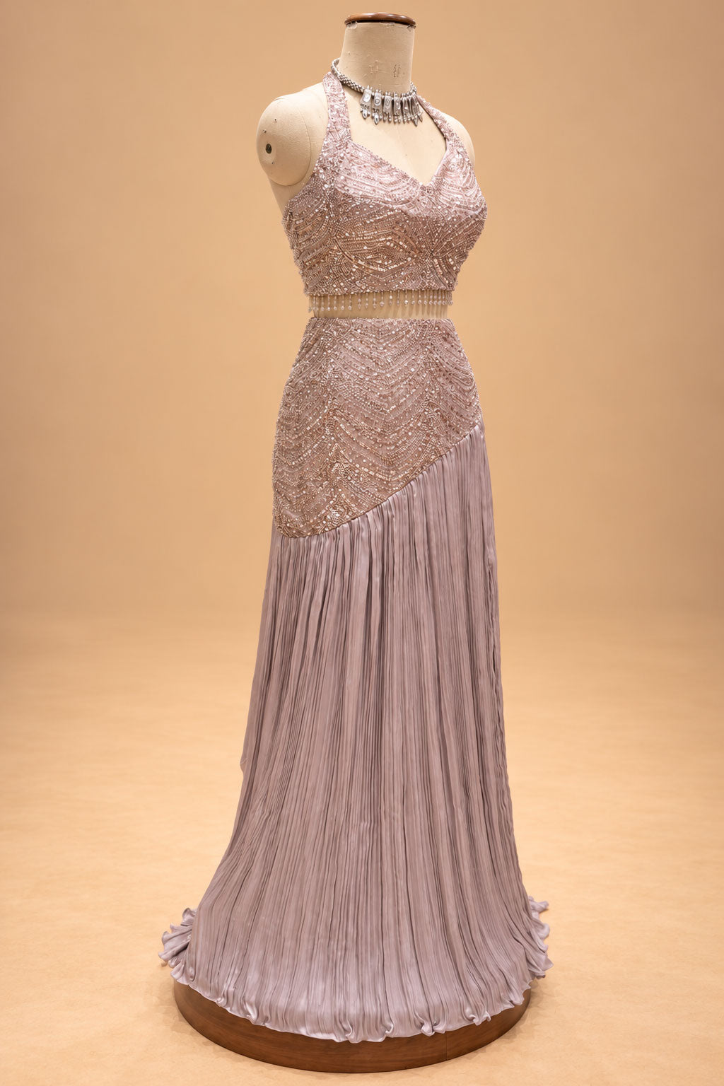 Elegant Dusty Mauve Embellished Designer Lehenga Set with Cape Dupatta
