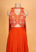 Elegant Orange Embroidered Crop Top & Flared Skirt Set with Dupatta