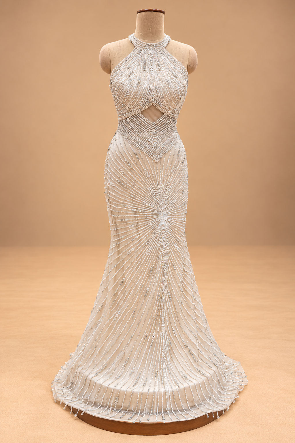 Elegant Ivory White Designer Mermaid Gown with Sequin & Bead Embellishments