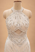 Elegant Ivory White Designer Mermaid Gown with Sequin & Bead Embellishments