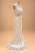 Elegant Ivory White Designer Mermaid Gown with Sequin & Bead Embellishments