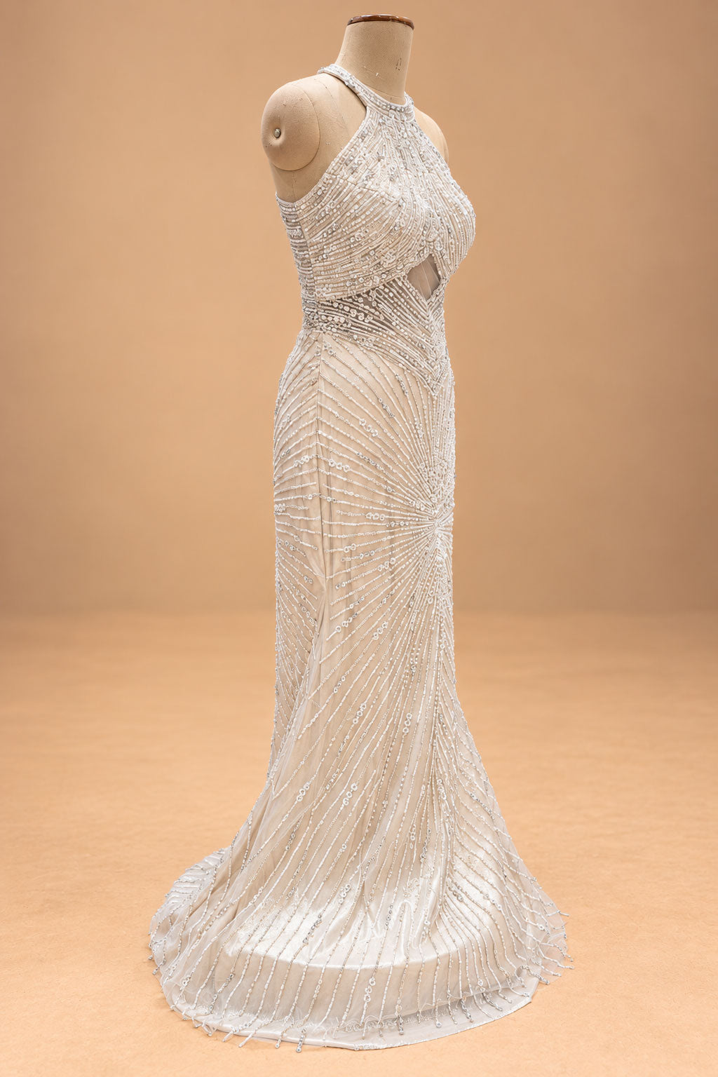 Elegant Ivory White Designer Mermaid Gown with Sequin & Bead Embellishments