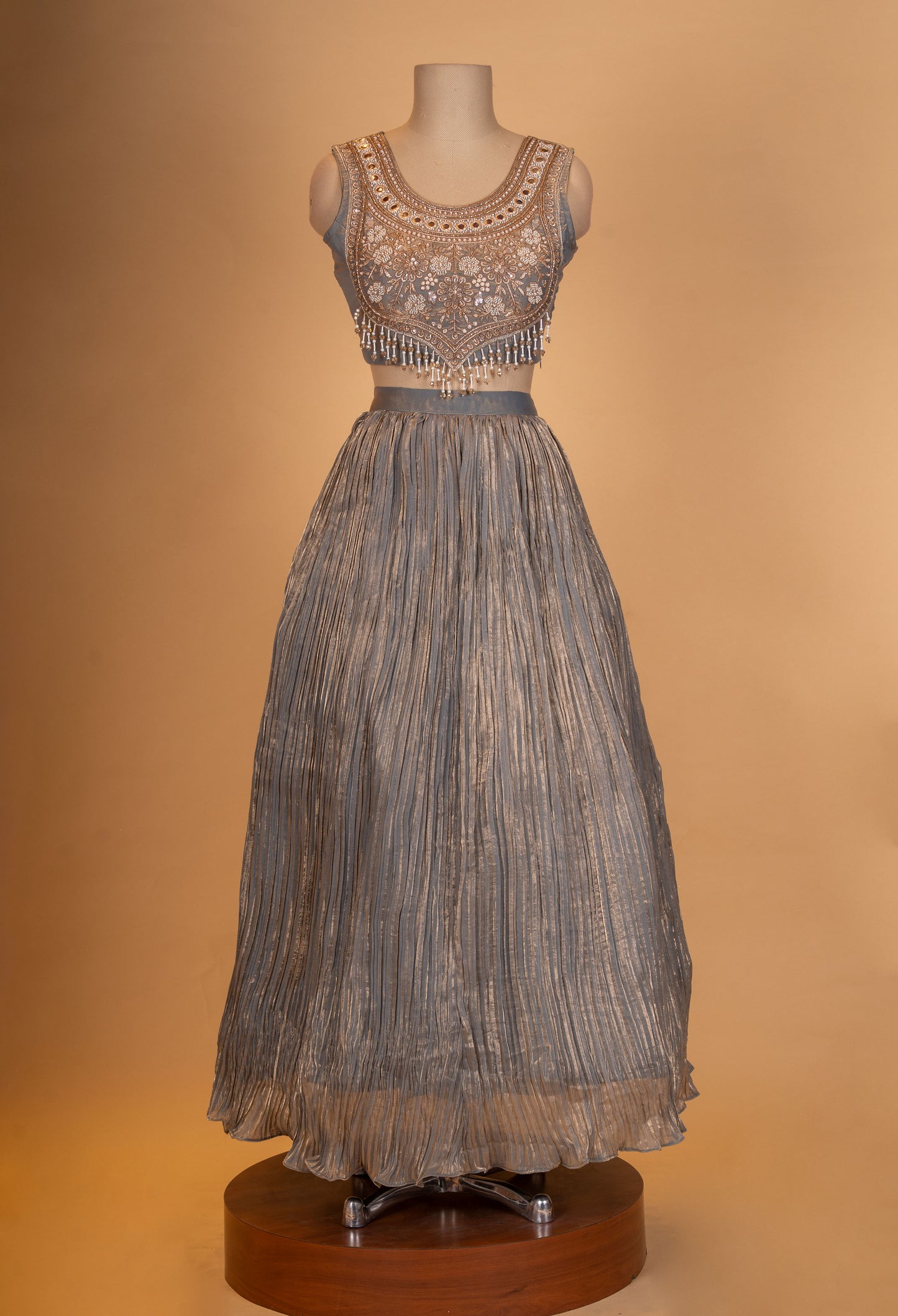 Luxury Grey Embroidered Lehenga Set with Cape-Style Dupatta