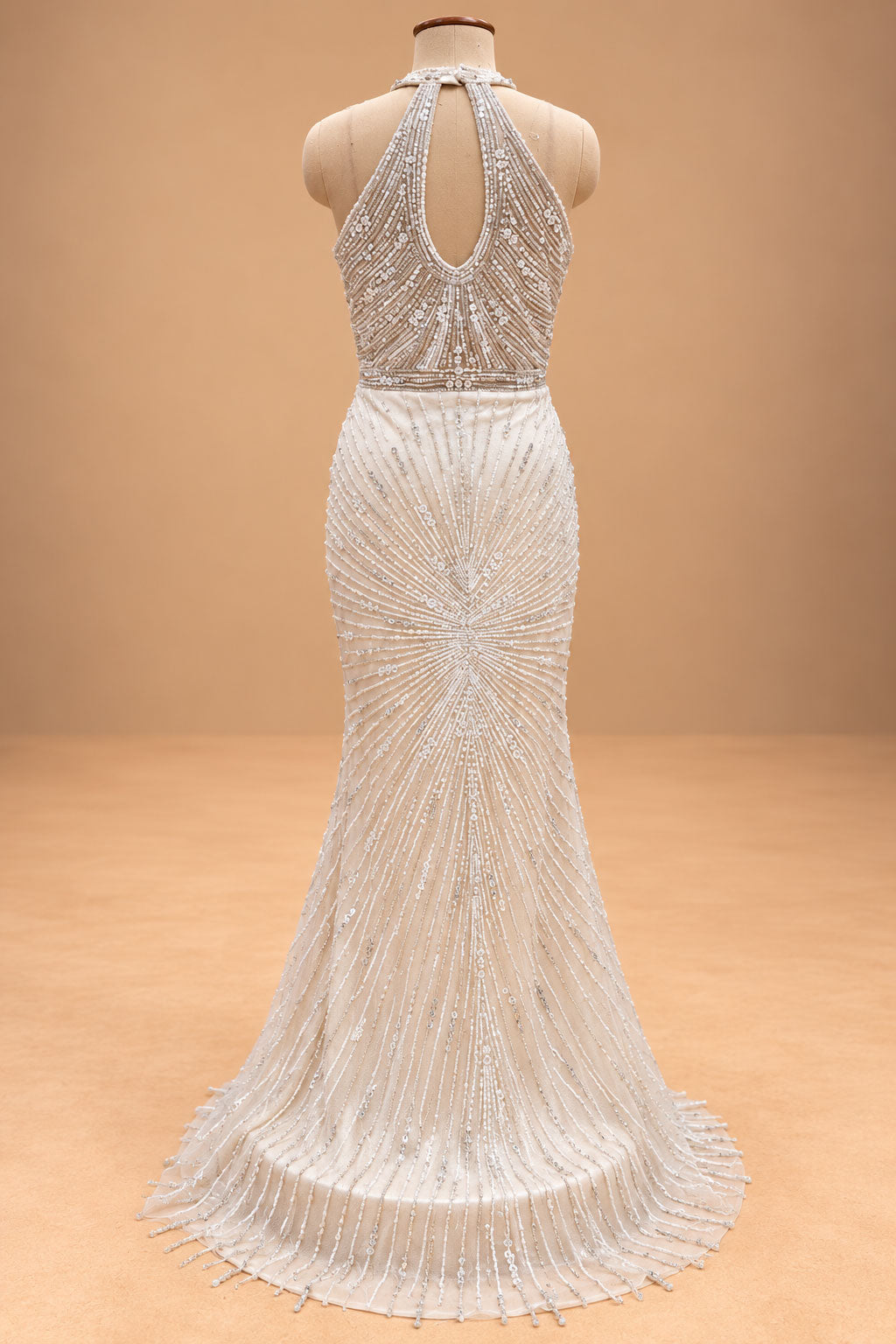 Elegant Ivory White Designer Mermaid Gown with Sequin & Bead Embellishments