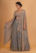 Luxury Grey Embroidered Lehenga Set with Cape-Style Dupatta