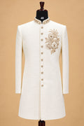 Men's Premium Ivory Sherwani with Gold Floral Embroidery for Weddings