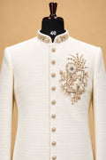 Men's Premium Ivory Sherwani with Gold Floral Embroidery for Weddings