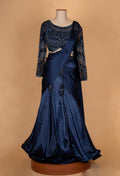 Navy Blue Embellished Drape Lehenga Set with Sheer Blouse