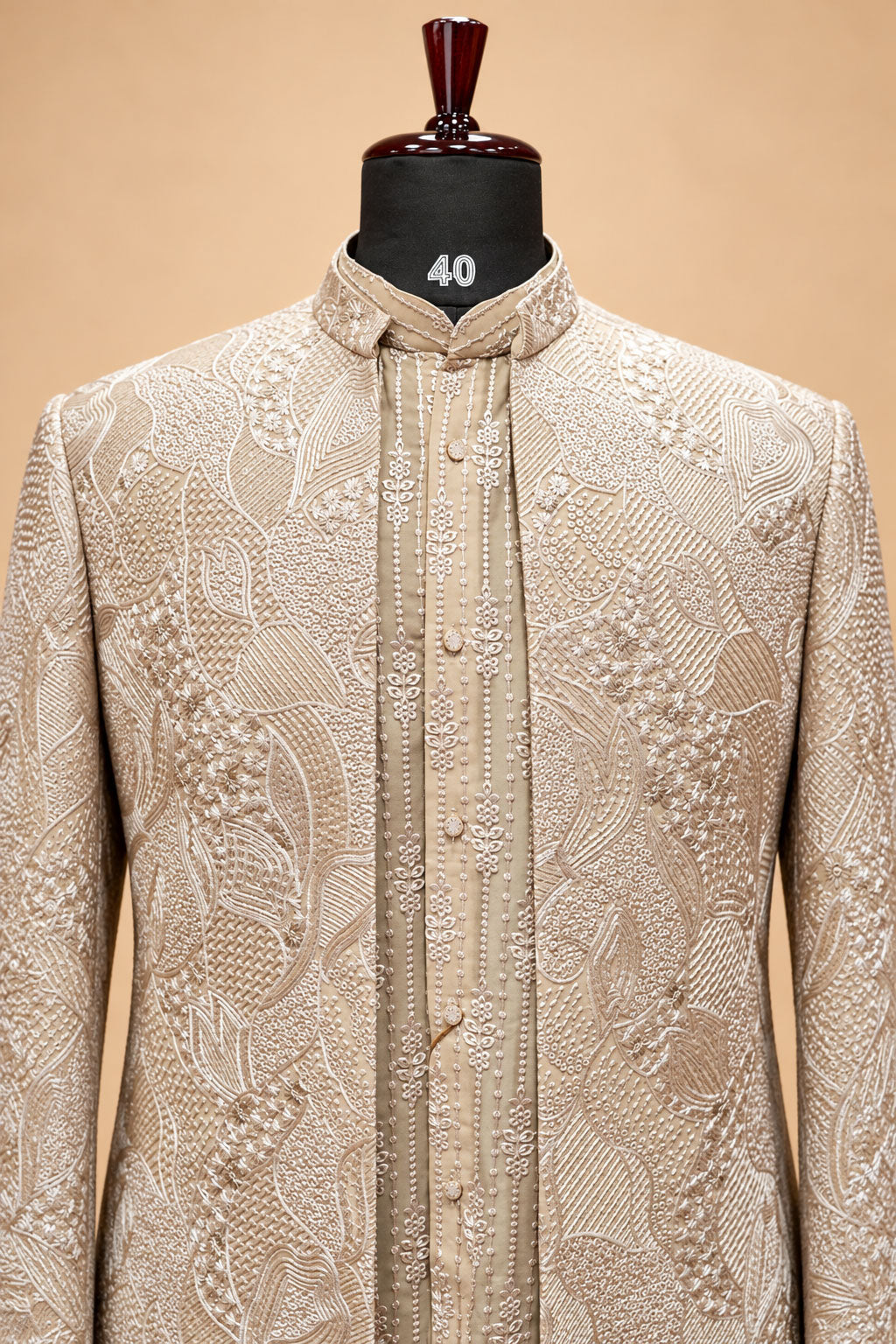 Men's Premium Beige Embroidered Indo-Western Sherwani Set for Weddings